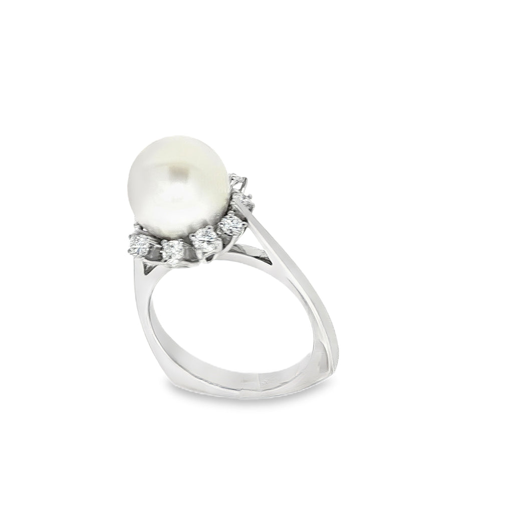 CONJUNTO ORO BLANCO CON PERLA Y BRILLANTES