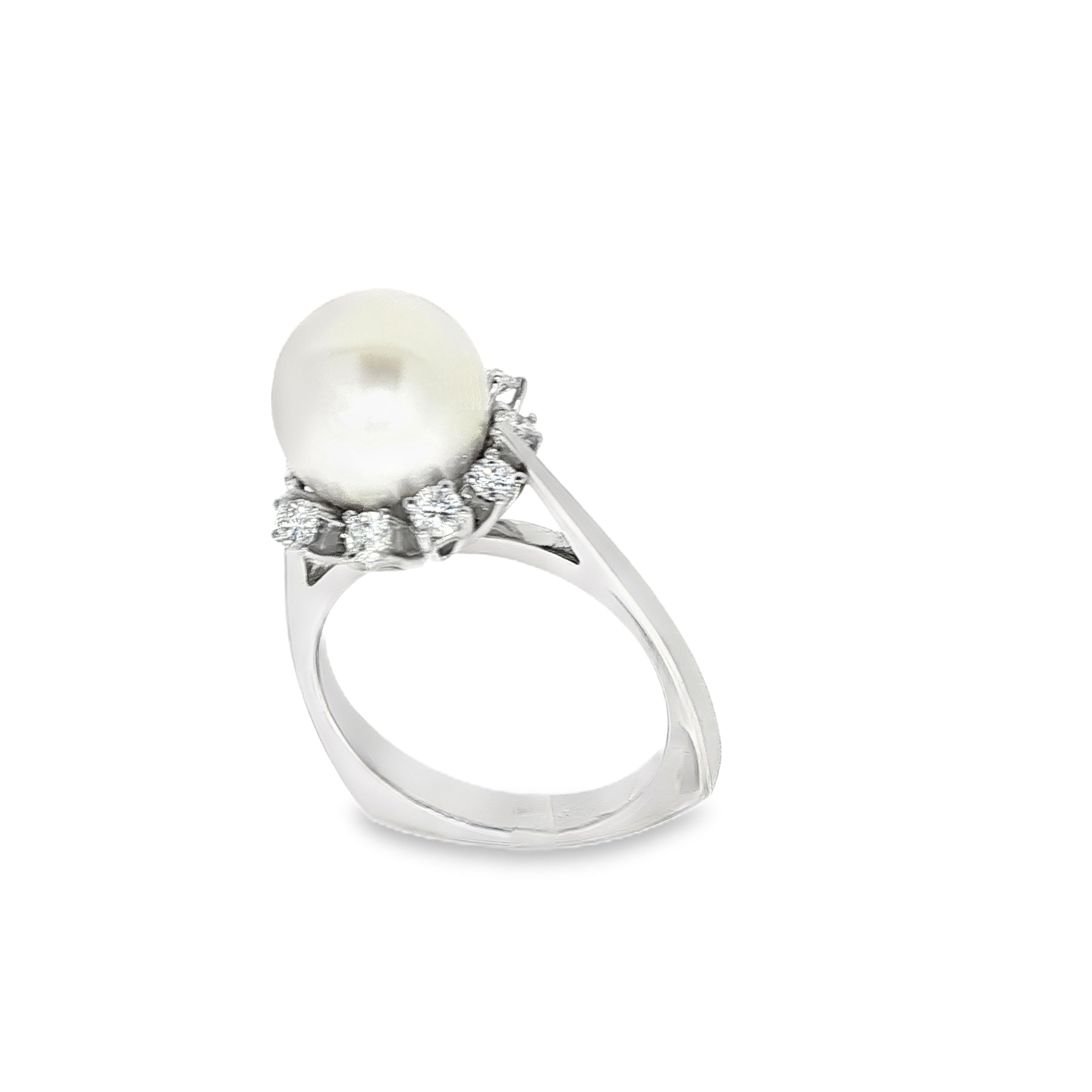 CONJUNTO ORO BLANCO CON PERLA Y BRILLANTES