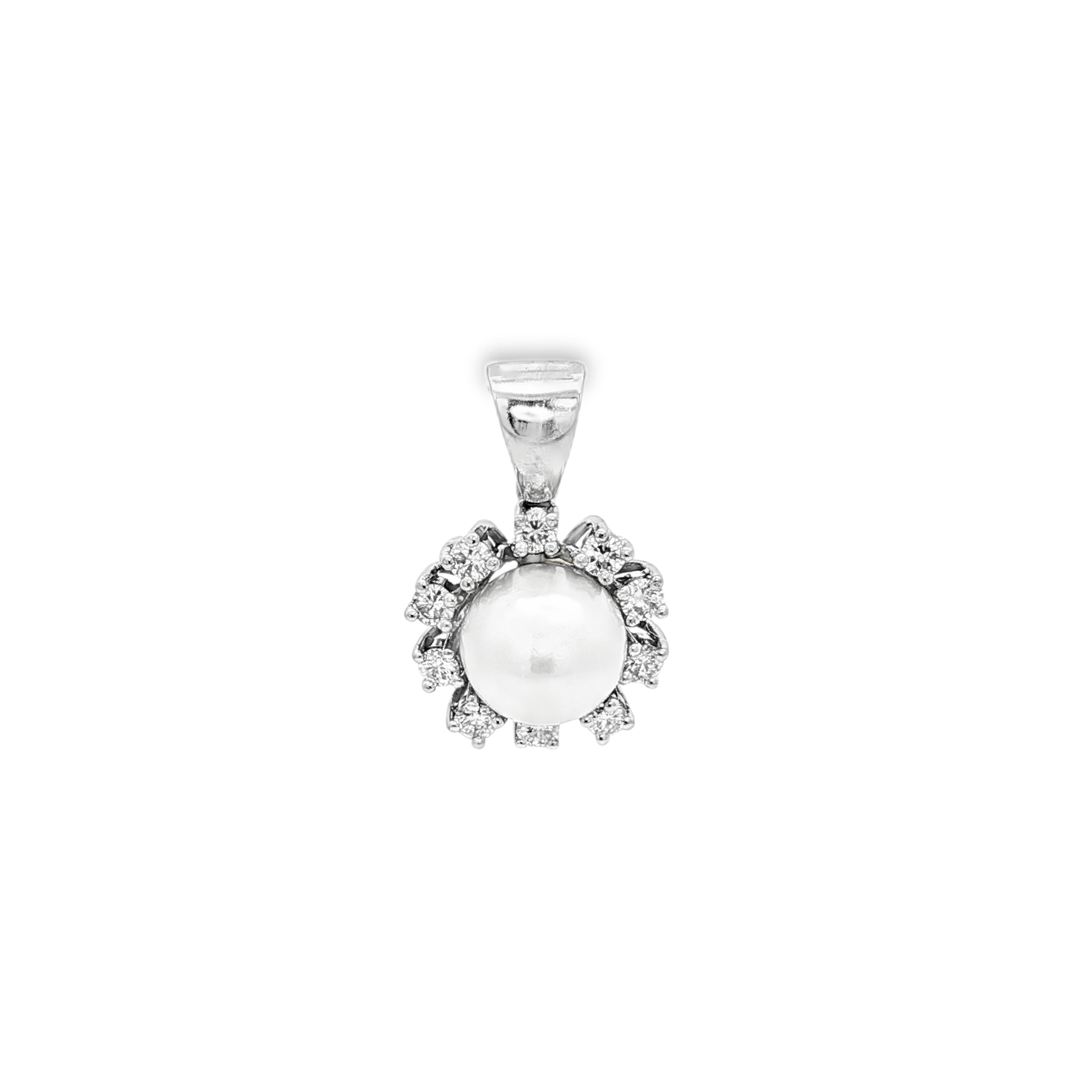 CONJUNTO ORO BLANCO CON PERLA Y BRILLANTES