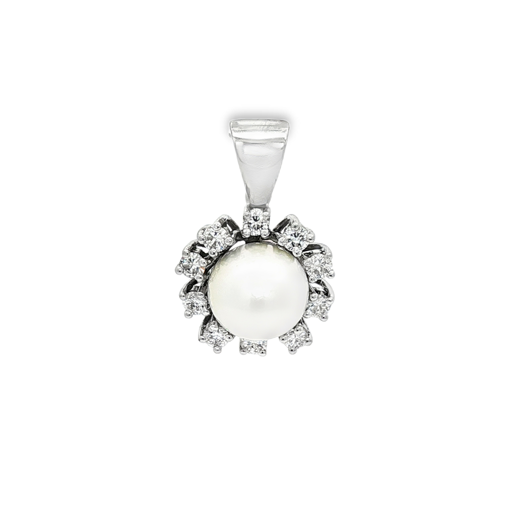 CONJUNTO ORO BLANCO CON PERLA Y BRILLANTES