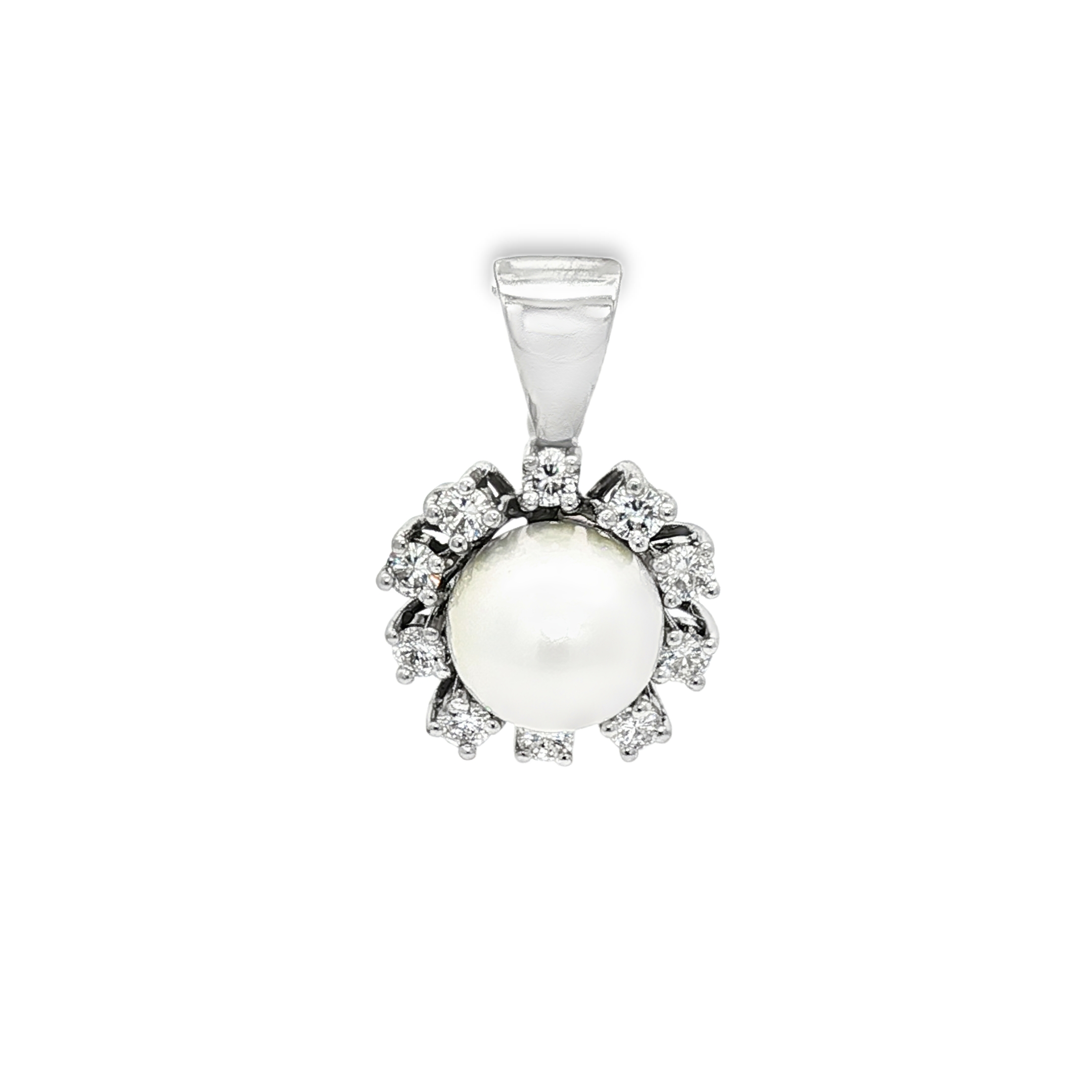 CONJUNTO ORO BLANCO CON PERLA Y BRILLANTES