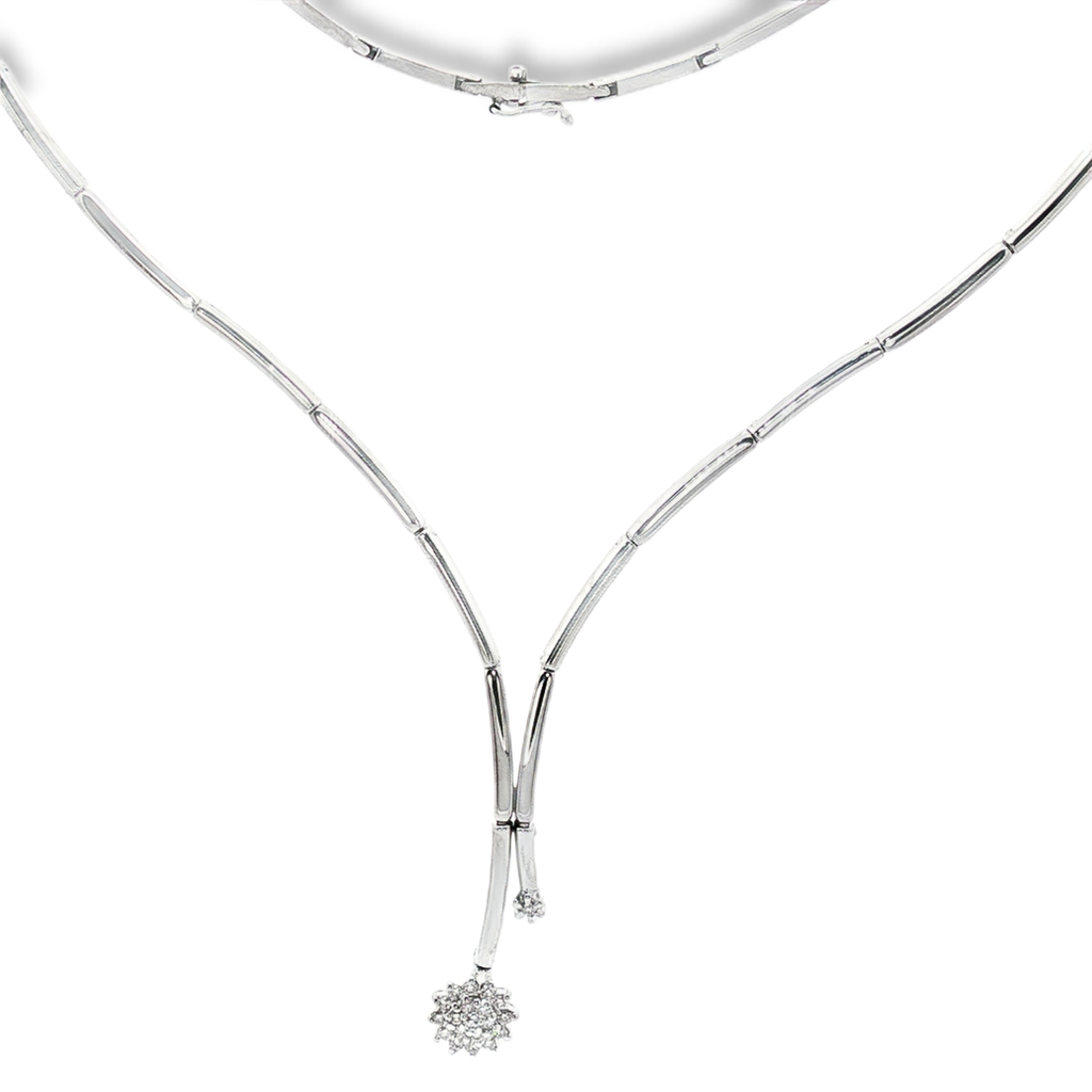 CONJUNTO COLLAR, PULSERA, SORTIJA Y PENDIENTES ORO BLANCO Y BRILLANTES