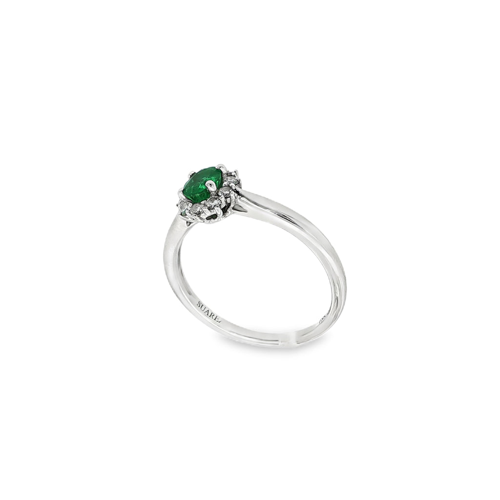 ANILLO ORO BLANCO CON ESMERALDA Y DIAMANTES