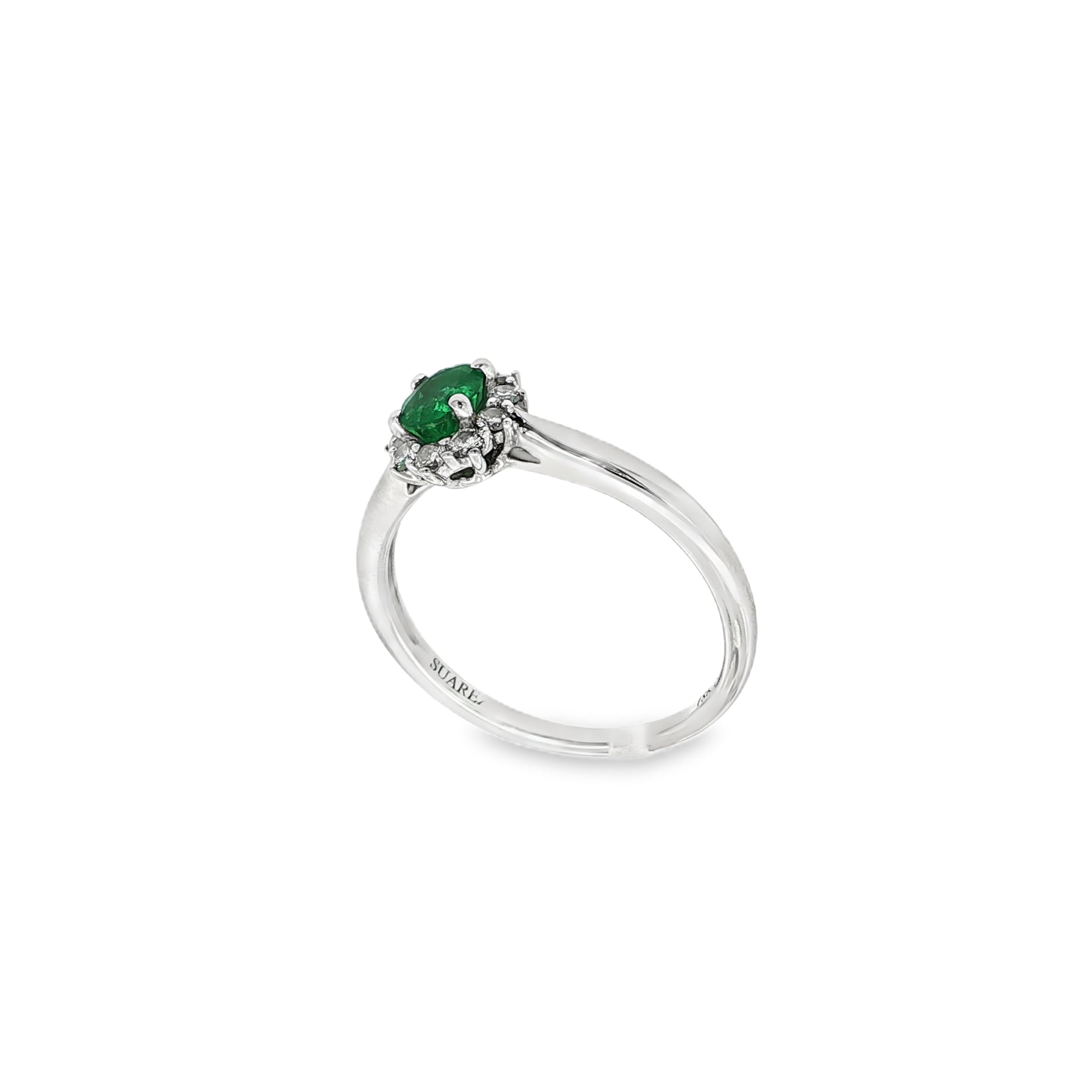 ANILLO ORO BLANCO CON ESMERALDA Y DIAMANTES