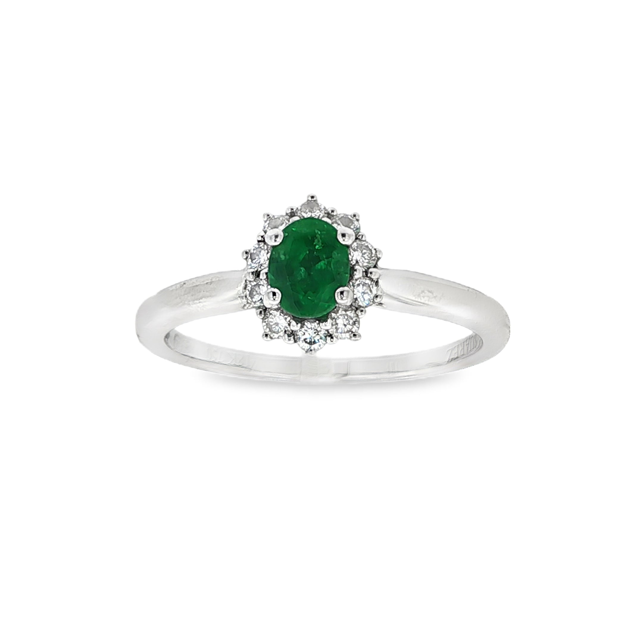 ANILLO ORO BLANCO CON ESMERALDA Y DIAMANTES