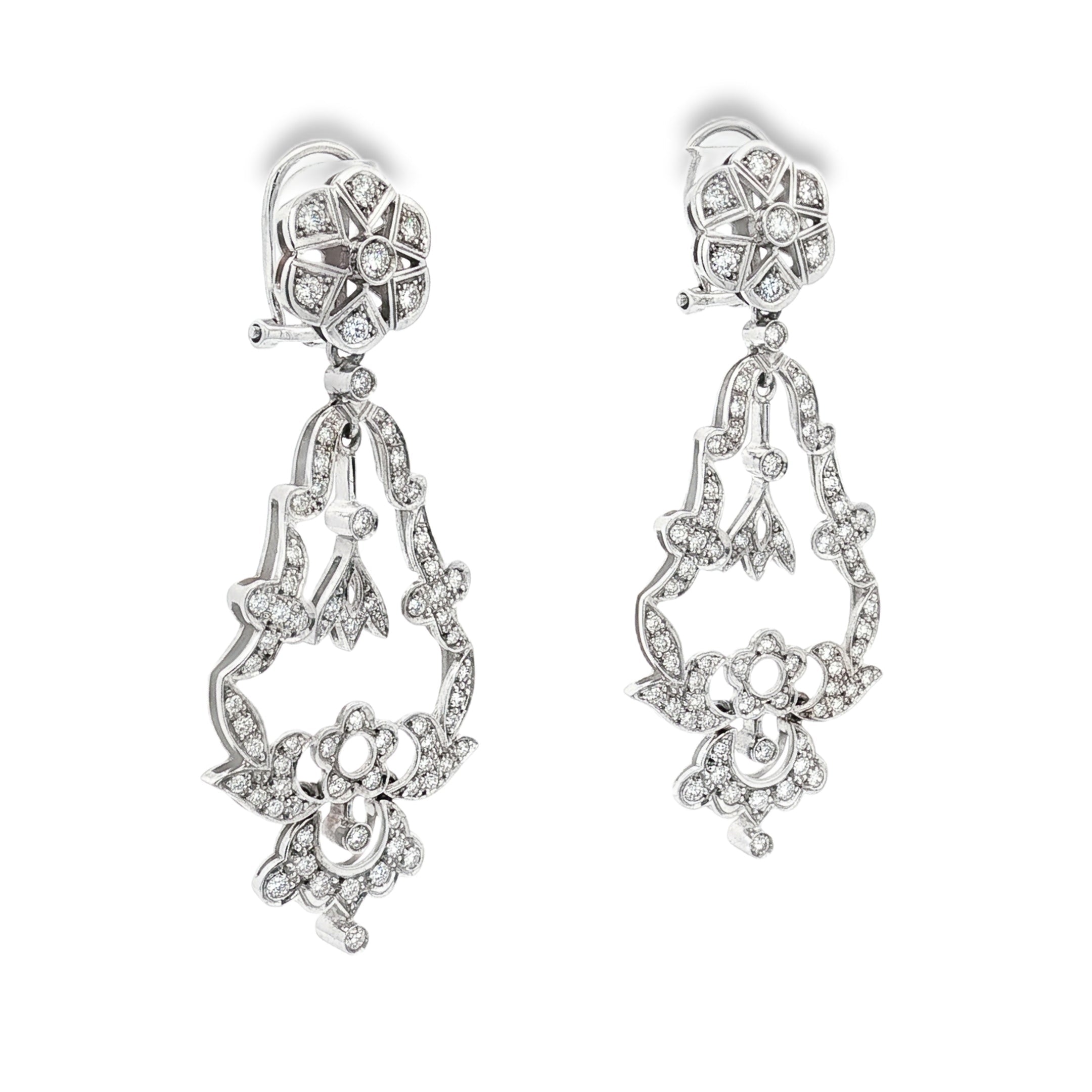PENDIENTES VINTAGE ORO BLANCO Y BRILLANTES