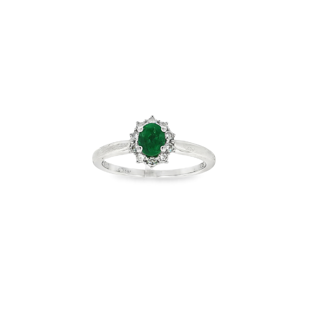 ANILLO ORO BLANCO CON ESMERALDA Y DIAMANTES