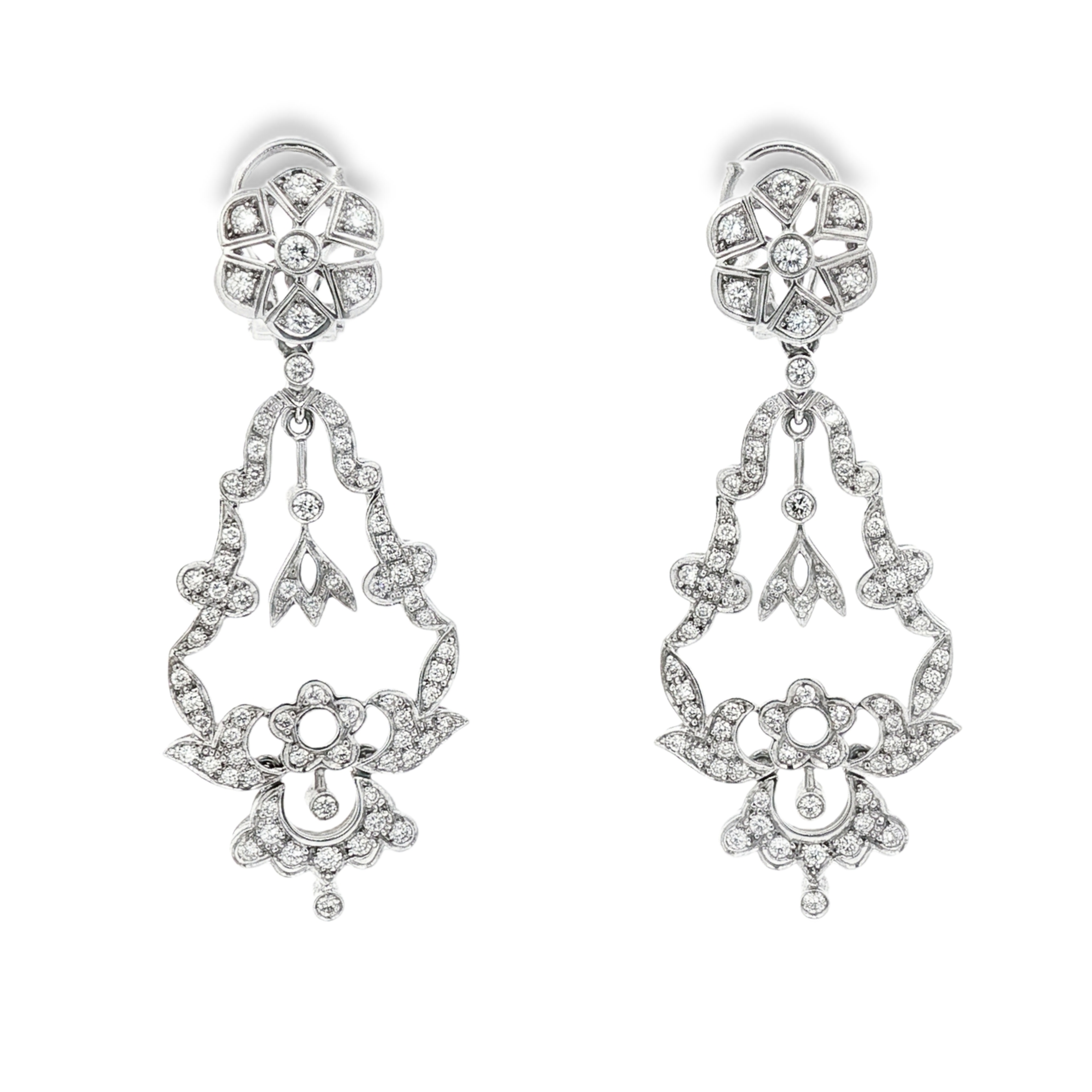 PENDIENTES VINTAGE ORO BLANCO Y BRILLANTES