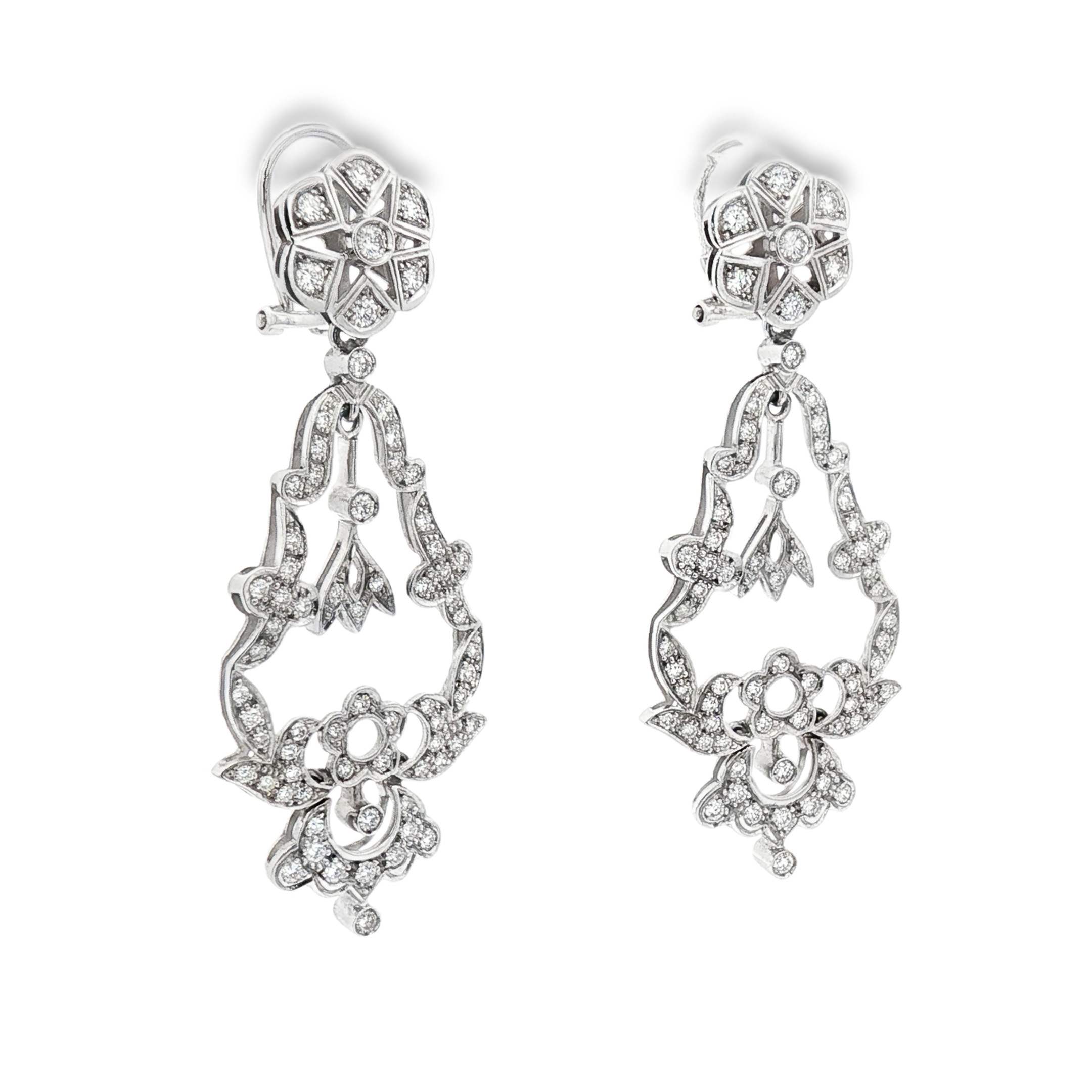 PENDIENTES VINTAGE ORO BLANCO Y BRILLANTES