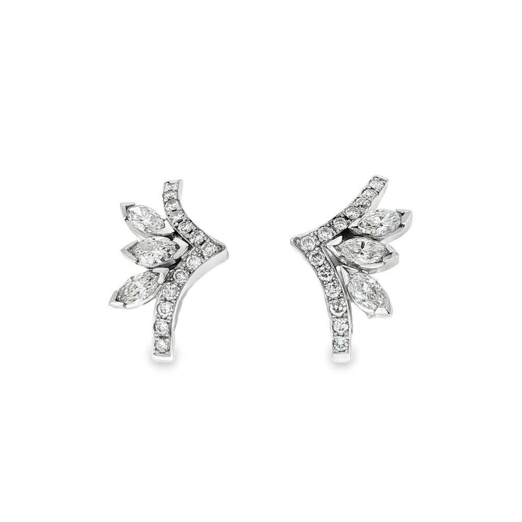 CONJUNTO SORTIJA Y PENDIENTES ORO BLANCO Y MARQUISES