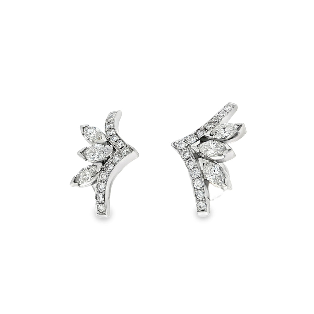 CONJUNTO SORTIJA Y PENDIENTES ORO BLANCO Y MARQUISES