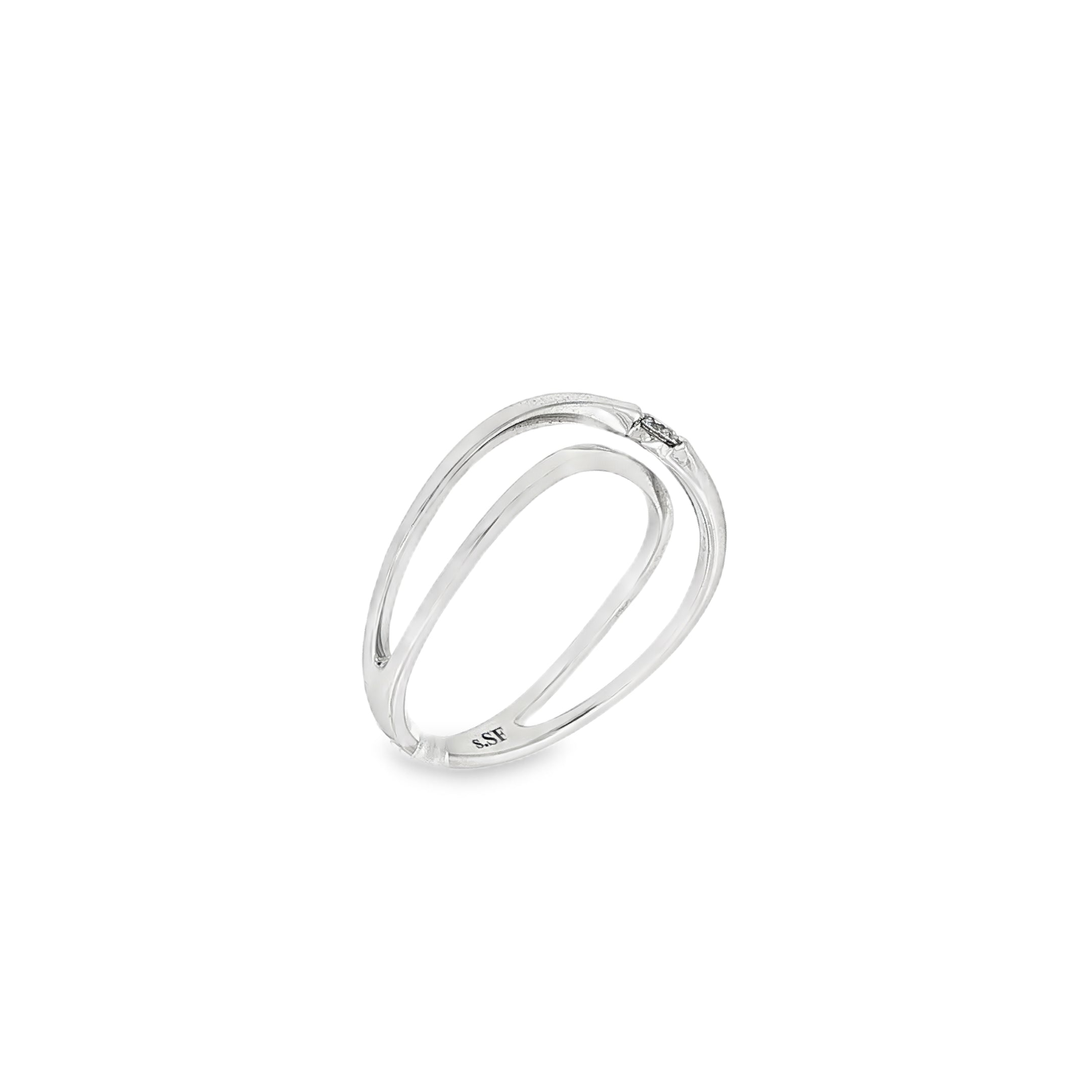 ANILLO ORO BLANCO Y DIAMANTE CRUZADO