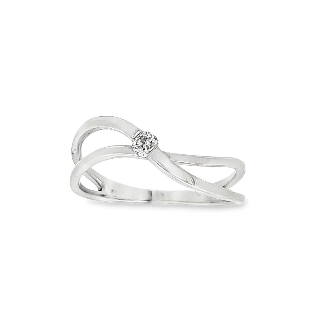 ANILLO ORO BLANCO Y DIAMANTE CRUZADO