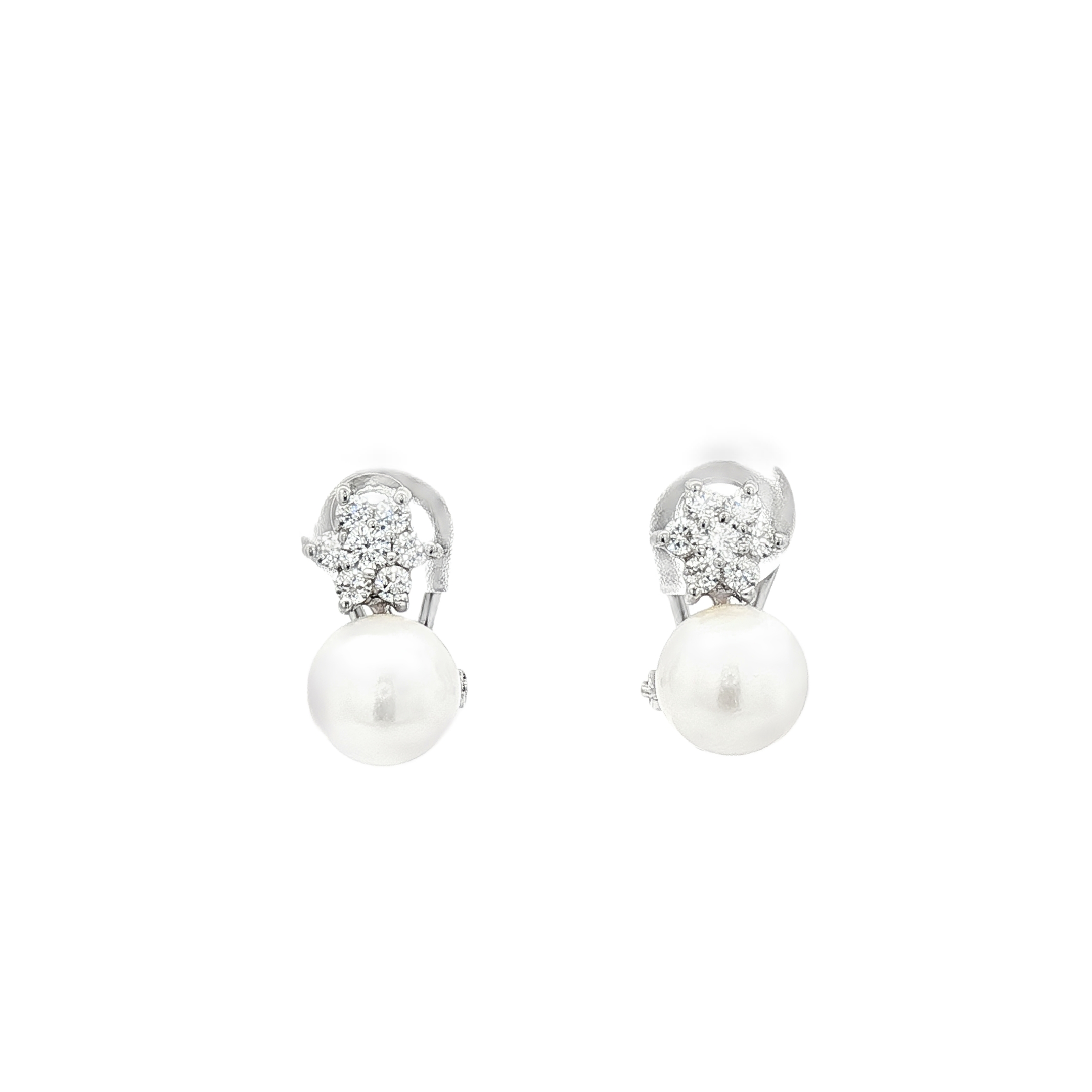 PENDIENTES ORO BLANCO PERLA Y CIRCONITAS