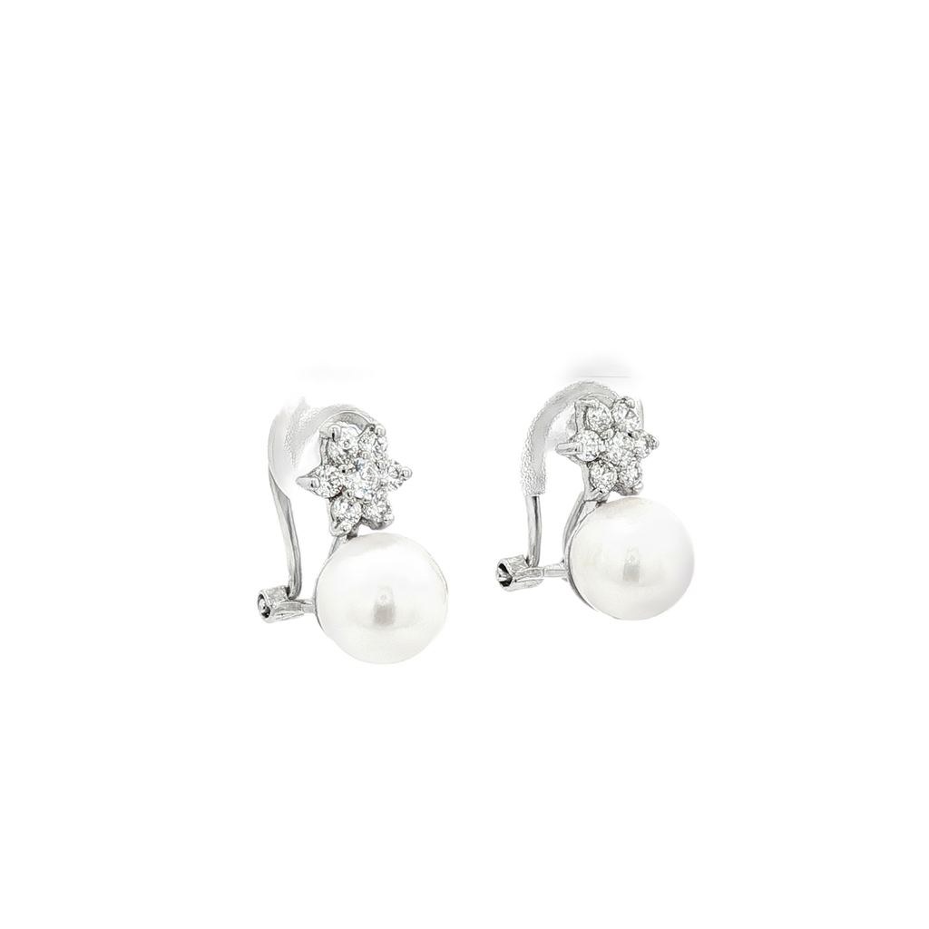PENDIENTES ORO BLANCO PERLA Y CIRCONITAS