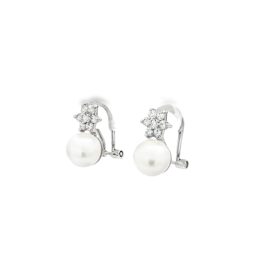 PENDIENTES ORO BLANCO PERLA Y CIRCONITAS