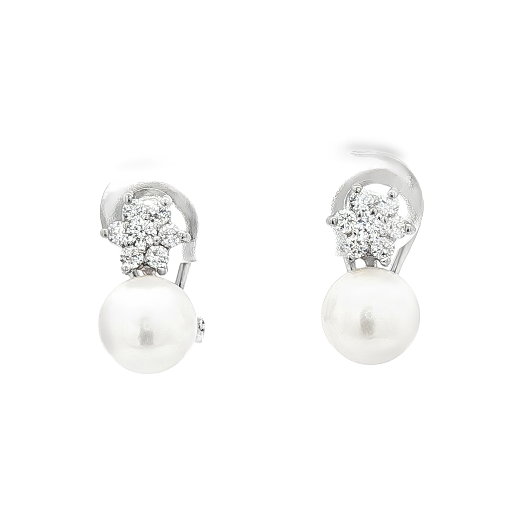 PENDIENTES ORO BLANCO PERLA Y CIRCONITAS
