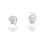 PENDIENTES ORO BLANCO PERLA Y CIRCONITAS