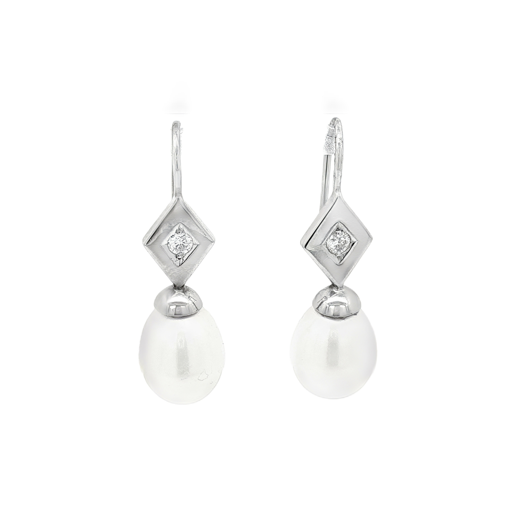 PENDIENTES ORO BLANCO CON PERLA Y BRILLANTE