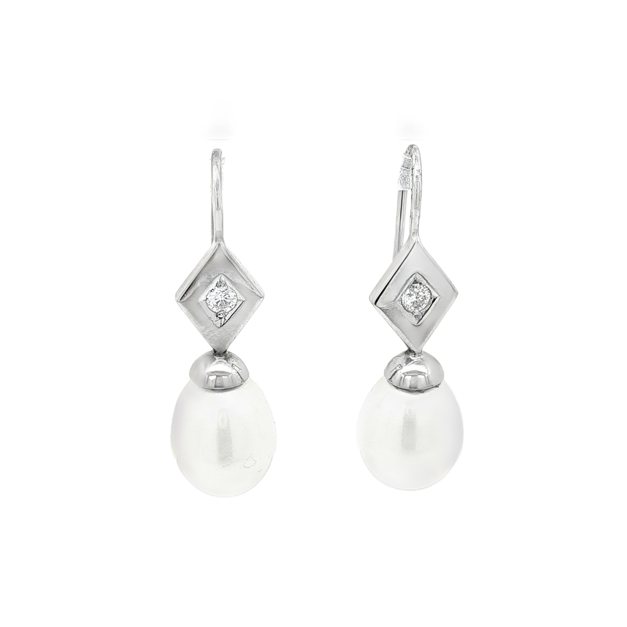 PENDIENTES ORO BLANCO CON PERLA Y BRILLANTE