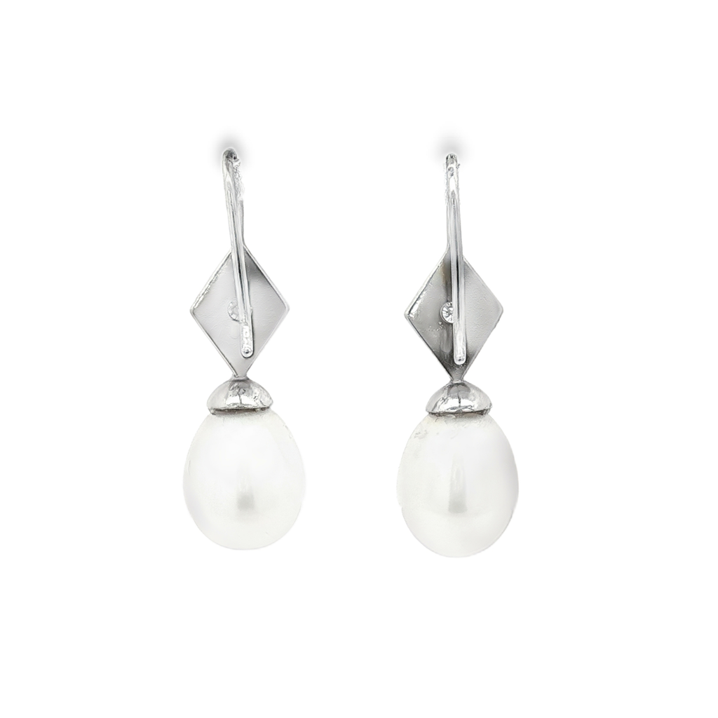PENDIENTES ORO BLANCO CON PERLA Y BRILLANTE