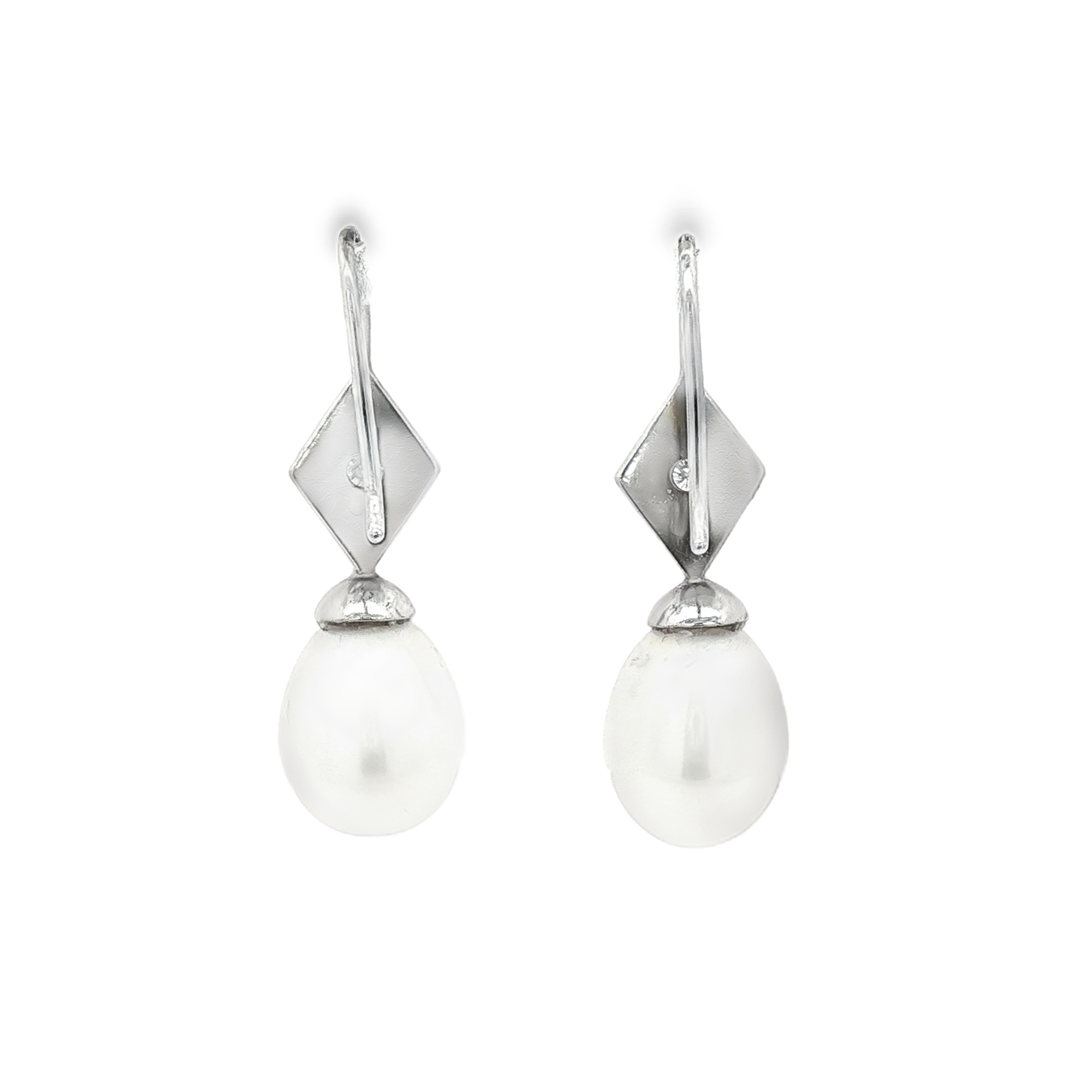 PENDIENTES ORO BLANCO CON PERLA Y BRILLANTE