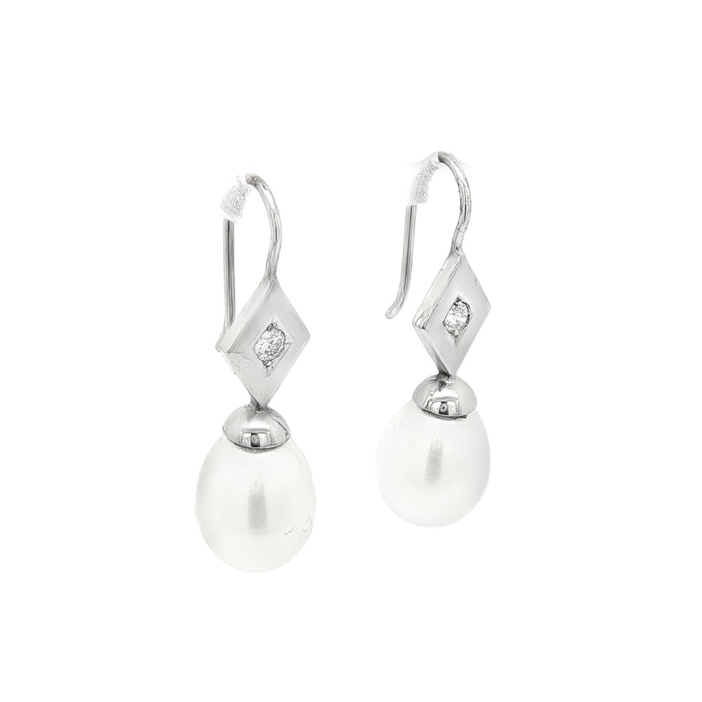 PENDIENTES ORO BLANCO CON PERLA Y BRILLANTE
