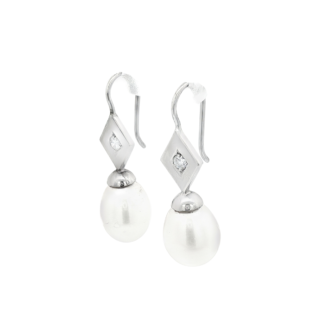 PENDIENTES ORO BLANCO CON PERLA Y BRILLANTE