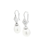 PENDIENTES ORO BLANCO CON PERLA Y BRILLANTE