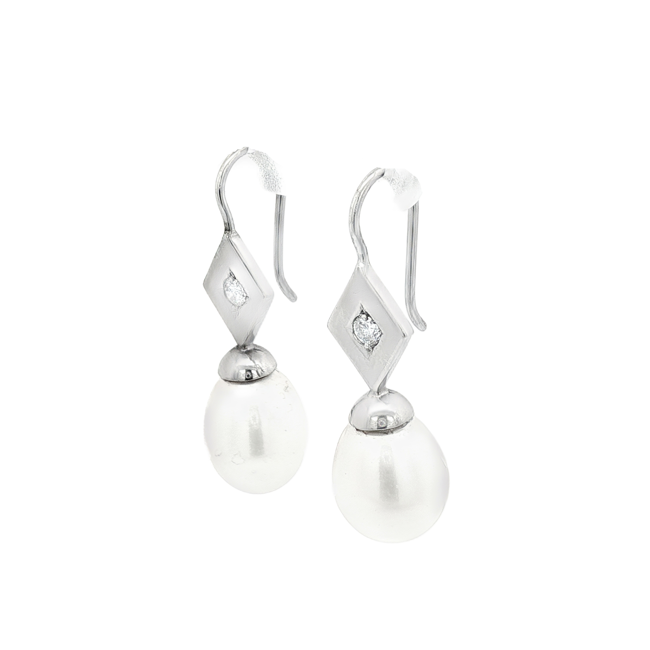 PENDIENTES ORO BLANCO CON PERLA Y BRILLANTE