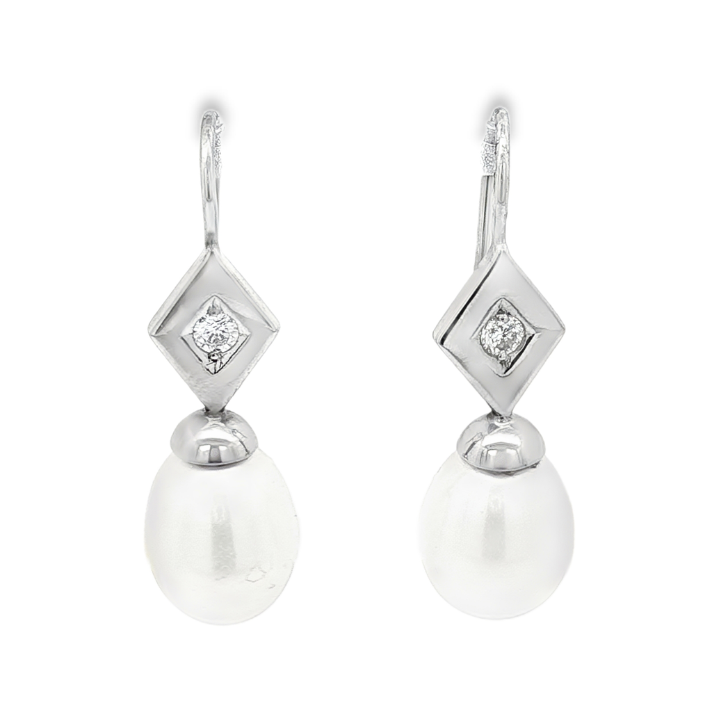 PENDIENTES ORO BLANCO CON PERLA Y BRILLANTE