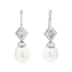 PENDIENTES ORO BLANCO CON PERLA Y BRILLANTE