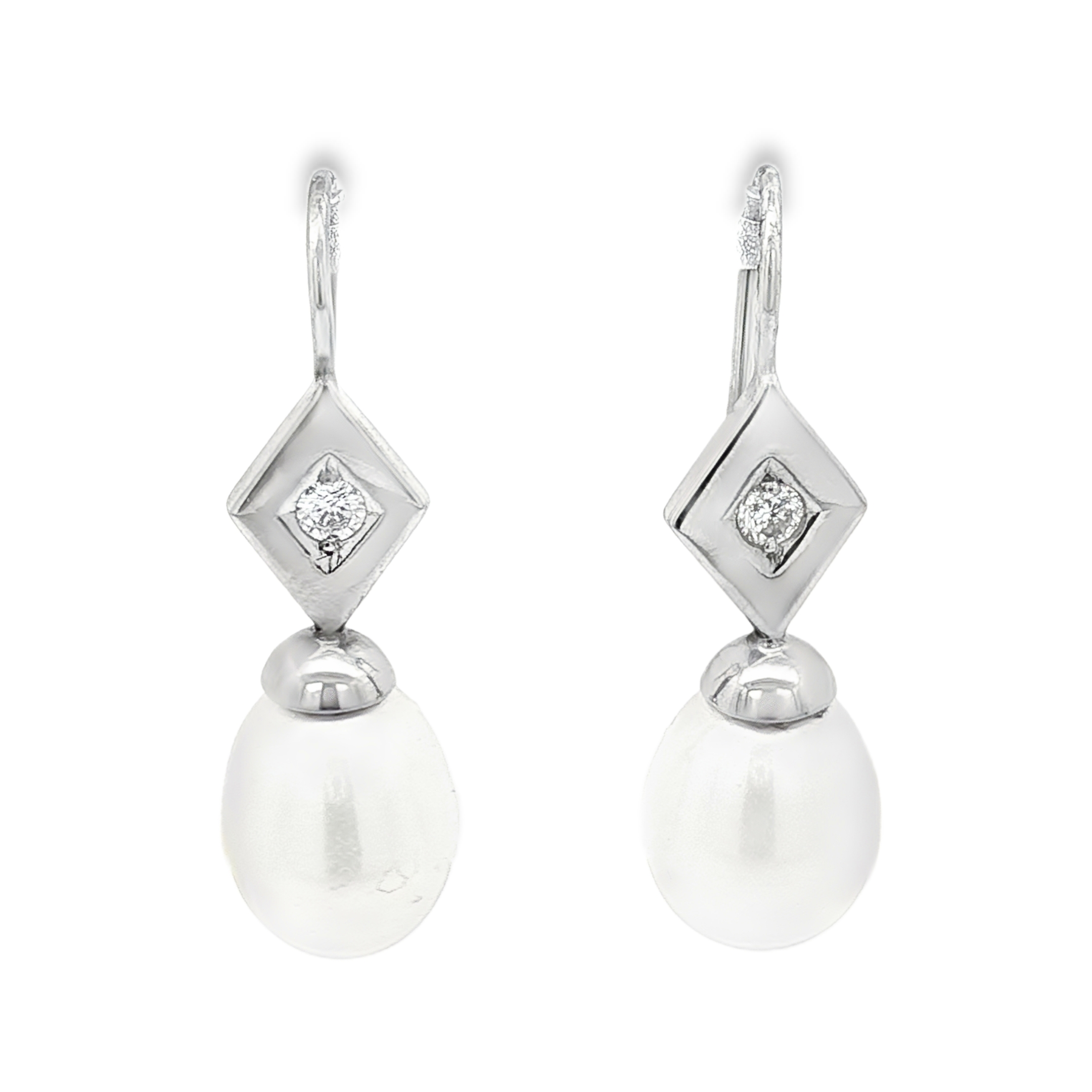 PENDIENTES ORO BLANCO CON PERLA Y BRILLANTE