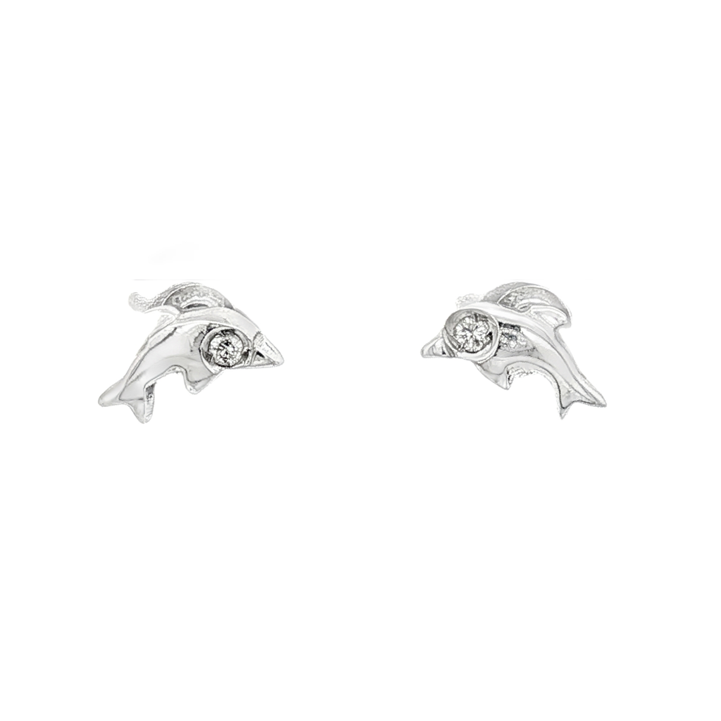 PENDIENTES DELFIN ORO BLANCO CON BRILLANTE