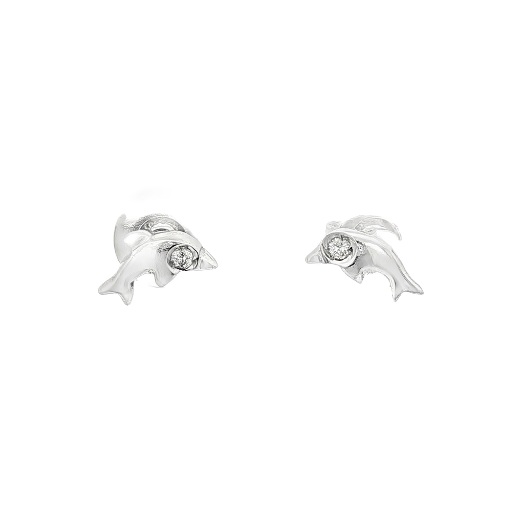 PENDIENTES DELFIN ORO BLANCO CON BRILLANTE