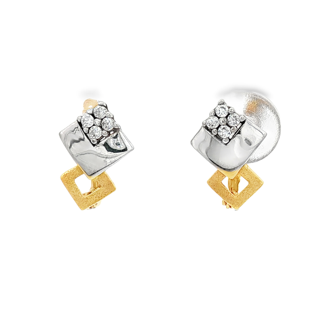 CONJUNTO PENDIENTES Y ANILLO BICOLOR CON CIRCONITAS