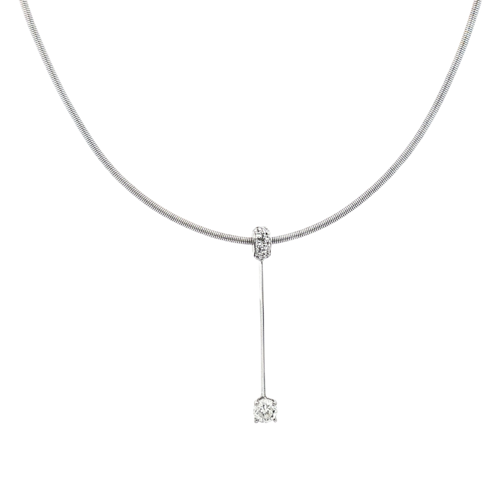COLLAR COLA DE RATÓN Y COLGANTE ORO BLANCO CON DIAMANTE 0,28qt