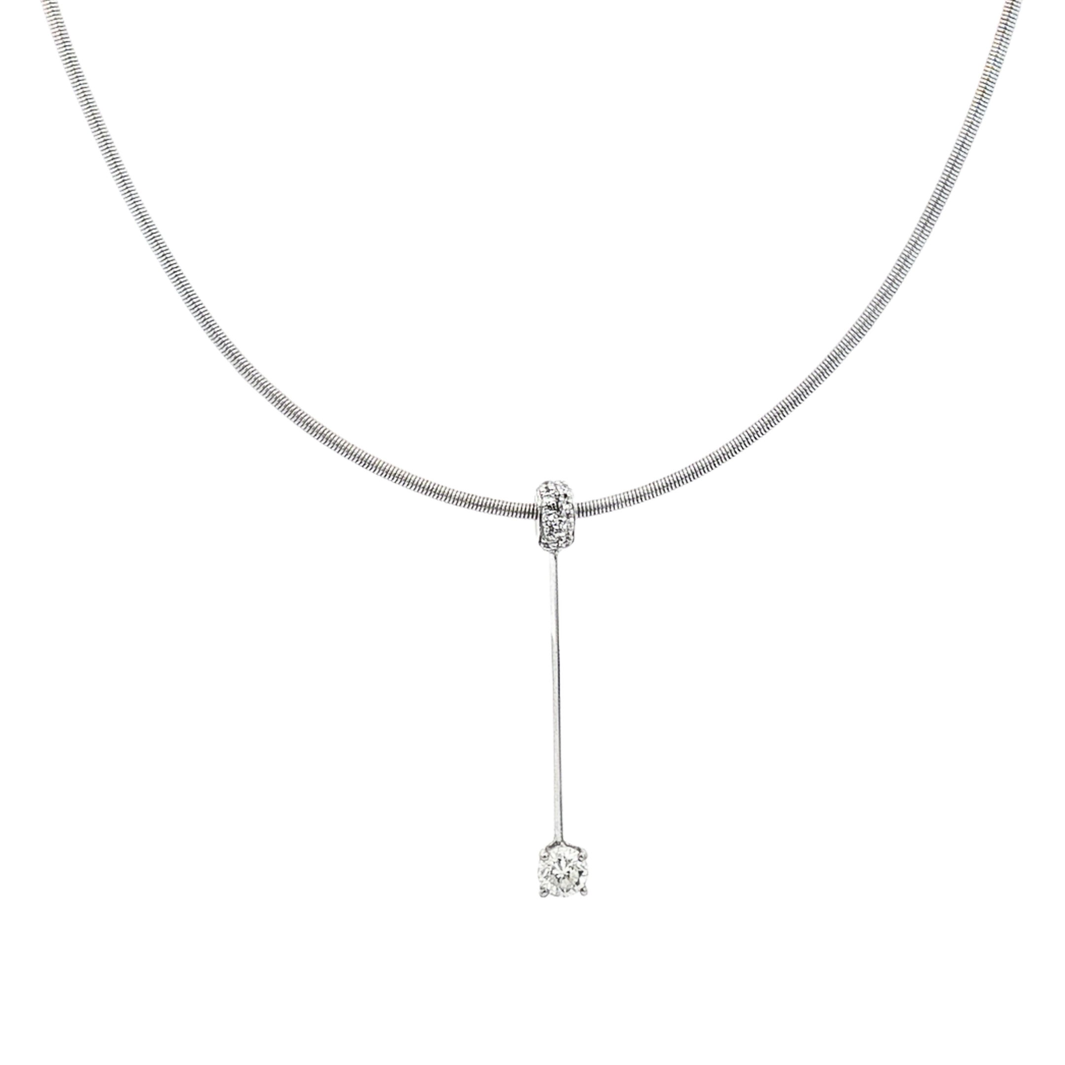 COLLAR COLA DE RATÓN Y COLGANTE ORO BLANCO CON DIAMANTE 0,28qt