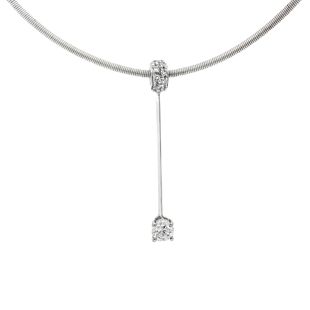 COLLAR COLA DE RATÓN Y COLGANTE ORO BLANCO CON DIAMANTE 0,28qt