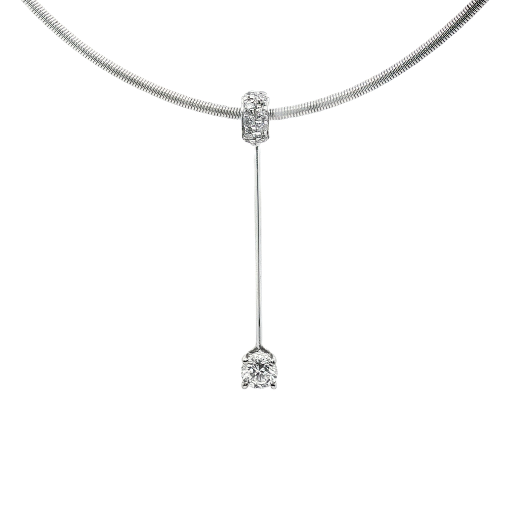 COLLAR COLA DE RATÓN Y COLGANTE ORO BLANCO CON DIAMANTE 0,28qt