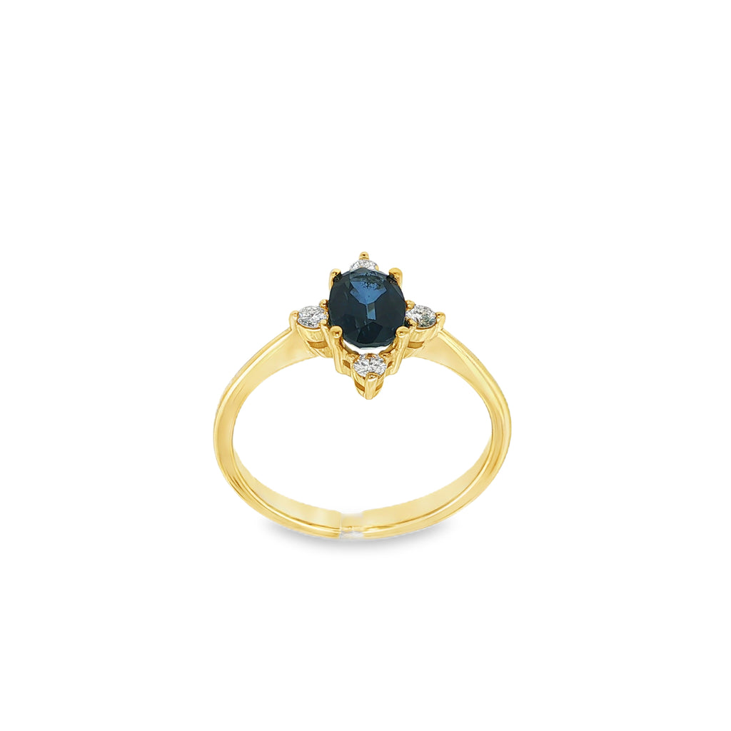 ANILLO 4 PUNTAS CON ZAFIRO Y DIAMANTES