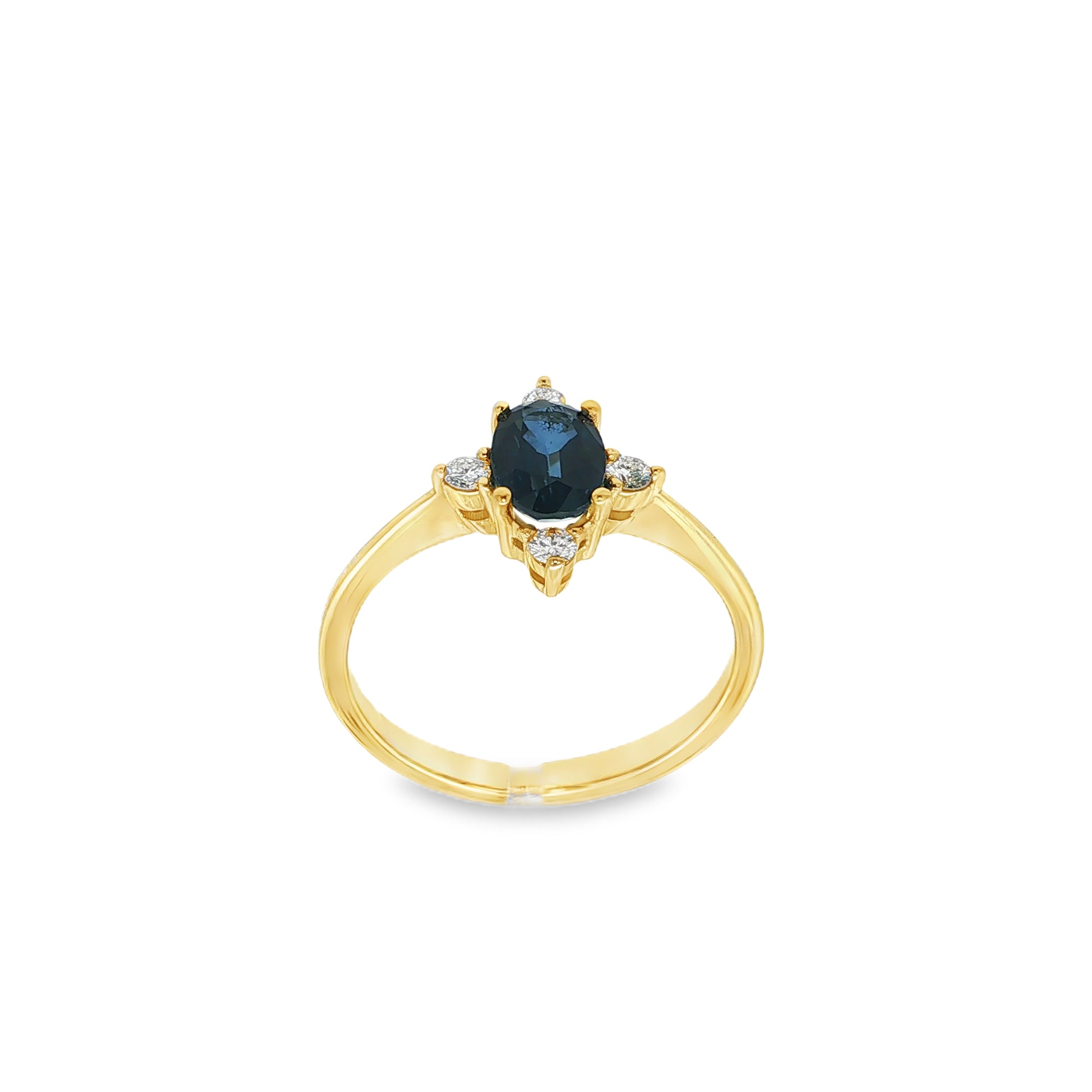ANILLO 4 PUNTAS CON ZAFIRO Y DIAMANTES