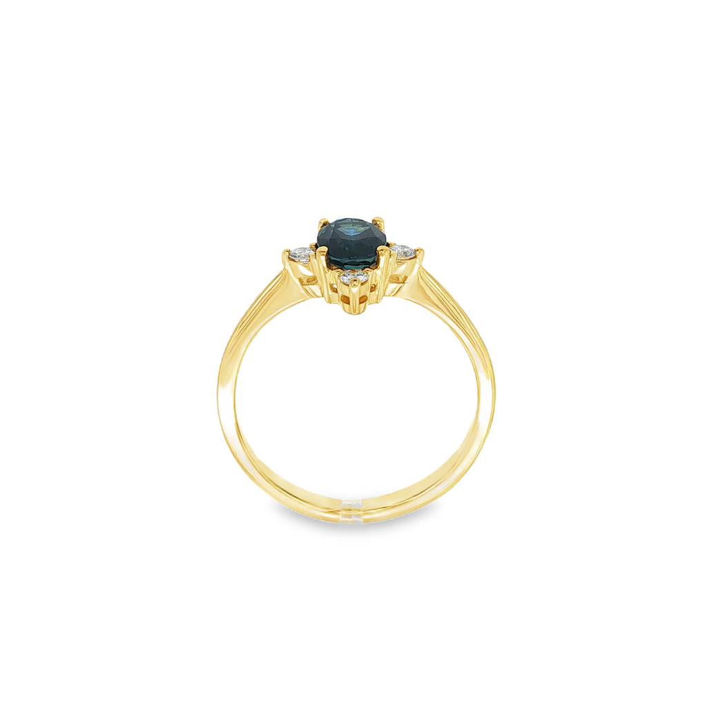 ANILLO 4 PUNTAS CON ZAFIRO Y DIAMANTES