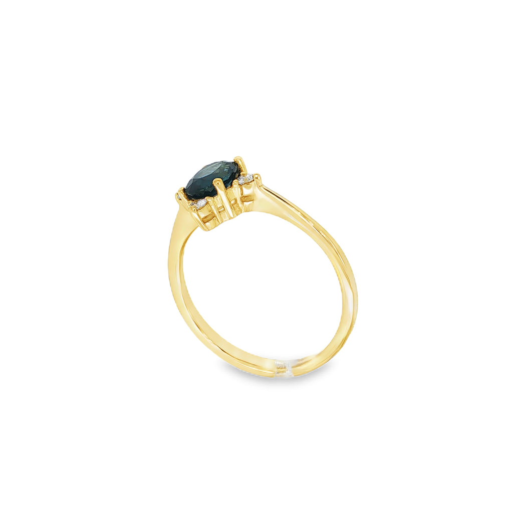 ANILLO 4 PUNTAS CON ZAFIRO Y DIAMANTES