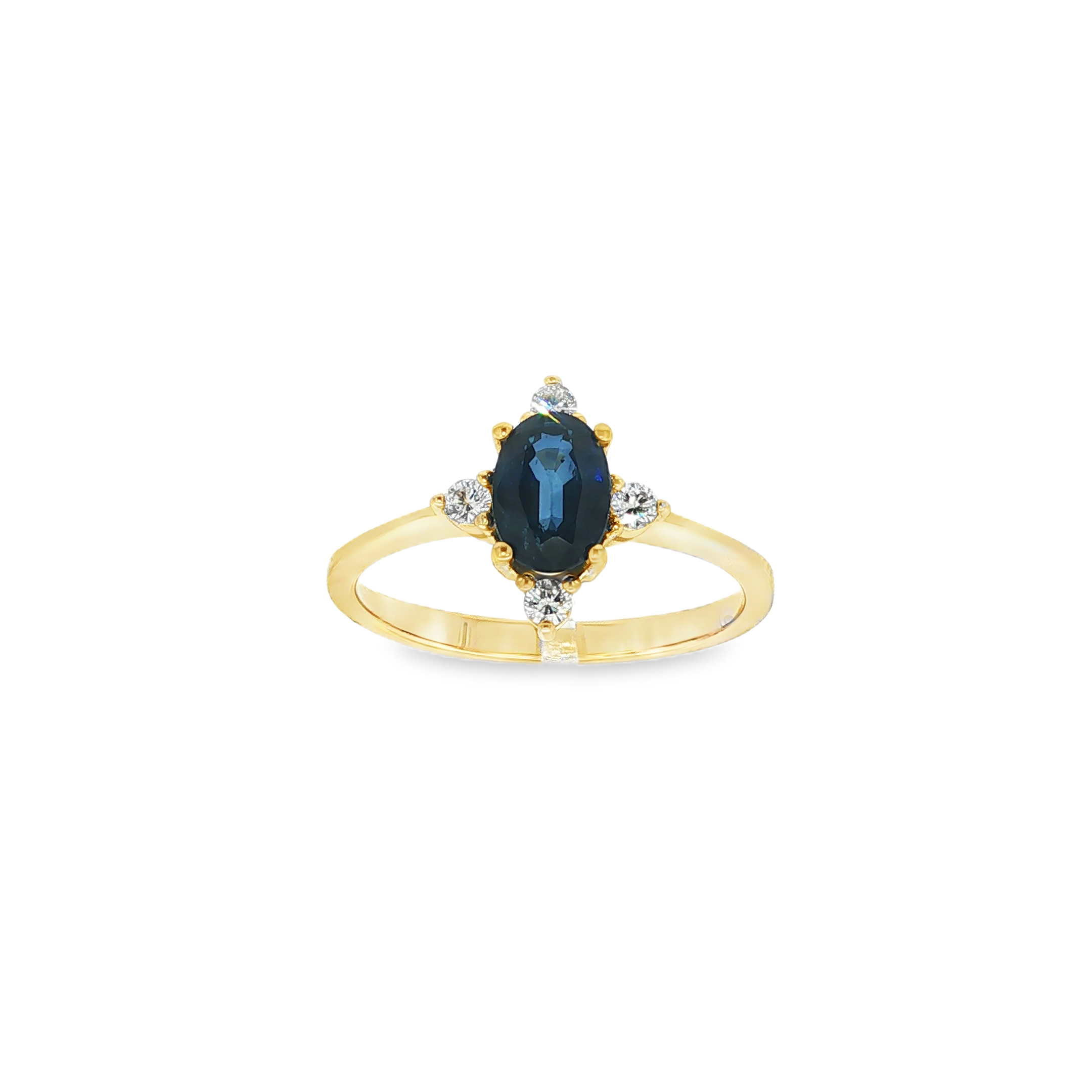 ANILLO 4 PUNTAS CON ZAFIRO Y DIAMANTES