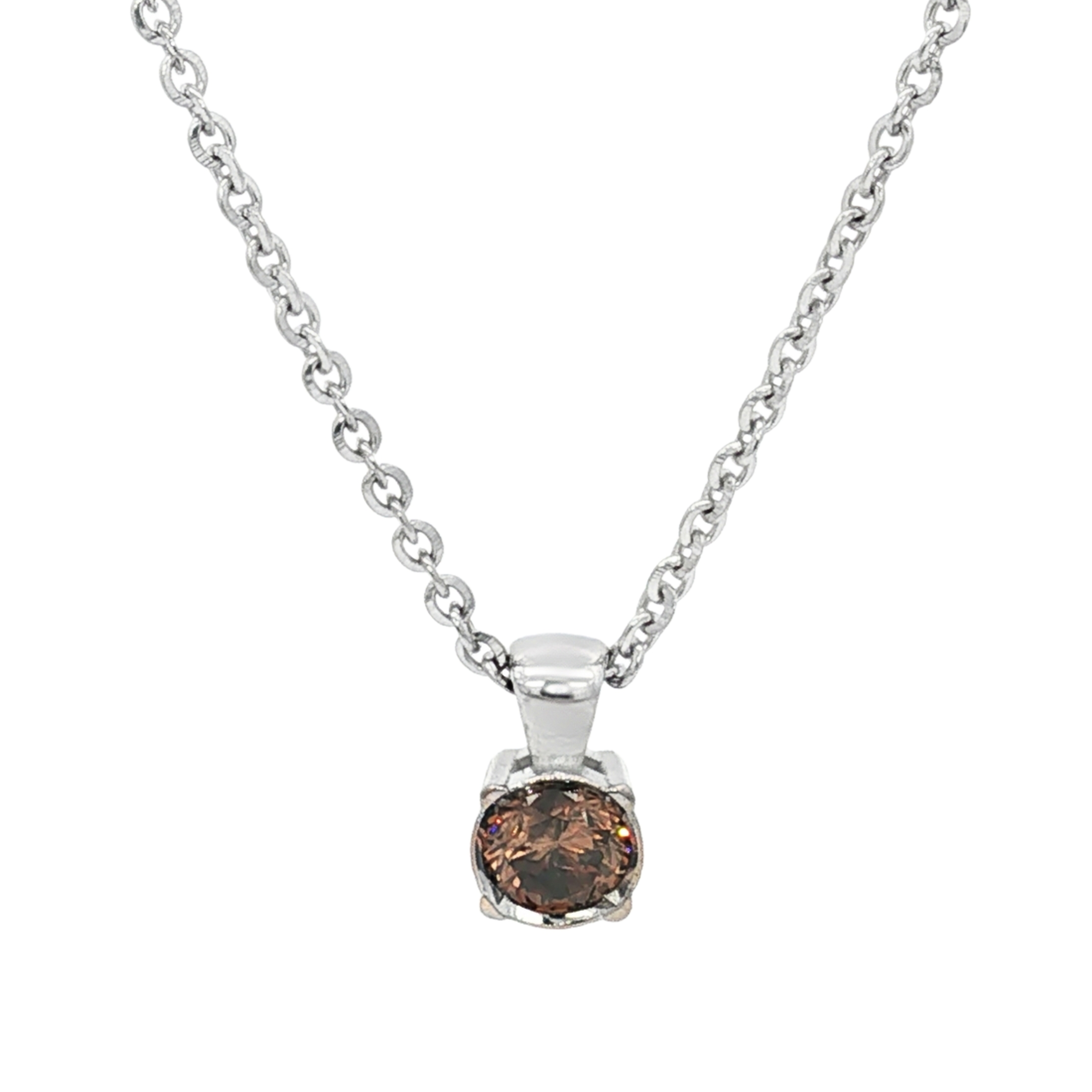 CADENA DE ORO BLANCO + COLGANTE CON DIAMANTE BROWN
