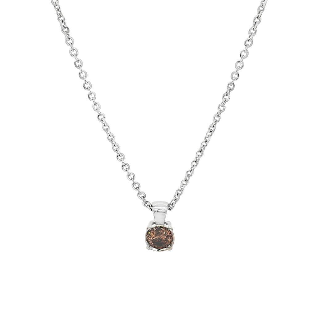 CADENA DE ORO BLANCO + COLGANTE CON DIAMANTE BROWN