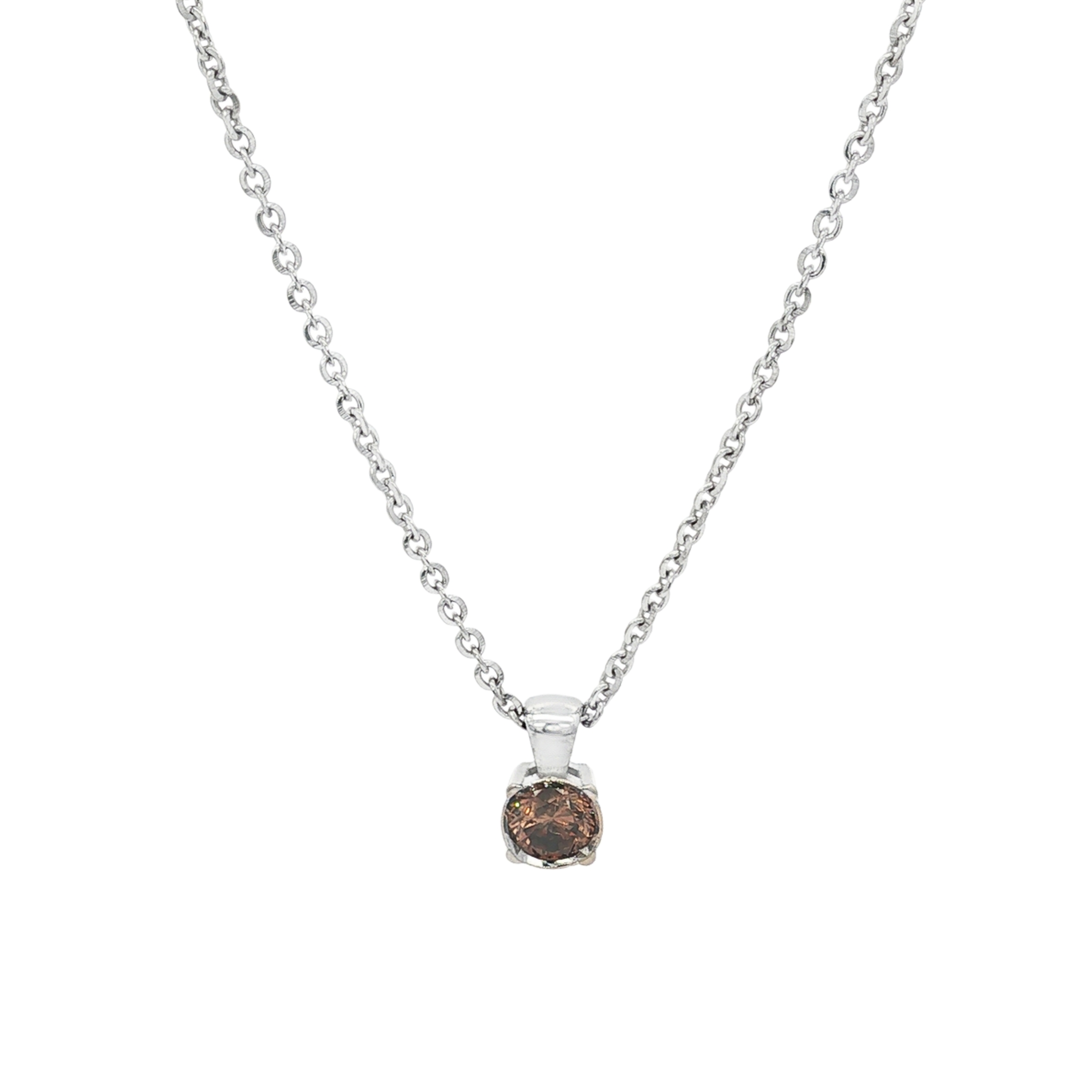 CADENA DE ORO BLANCO + COLGANTE CON DIAMANTE BROWN