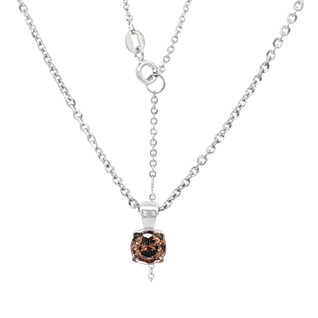 CADENA DE ORO BLANCO + COLGANTE CON DIAMANTE BROWN
