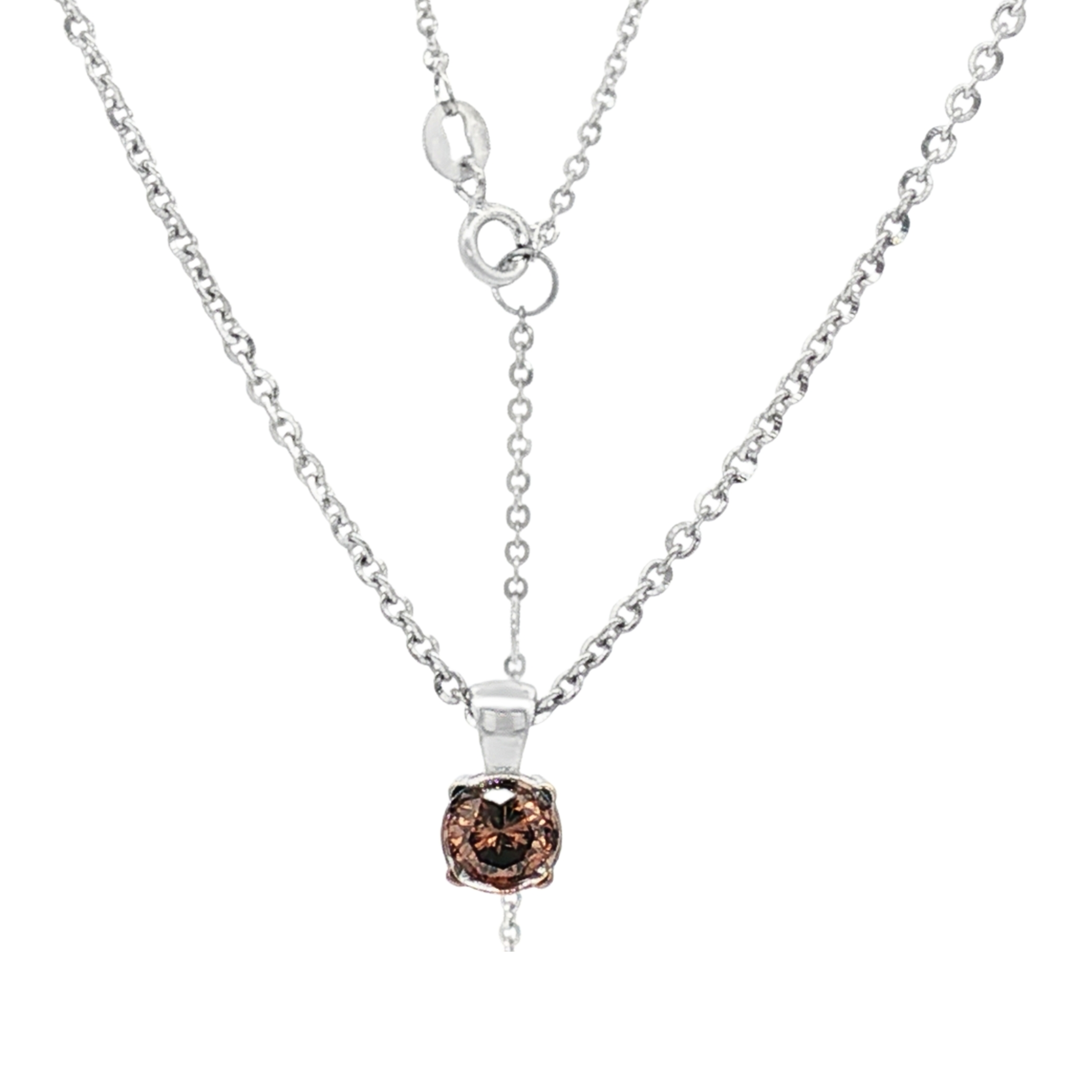 CADENA DE ORO BLANCO + COLGANTE CON DIAMANTE BROWN
